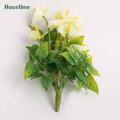 China Popular Plastic Plants Bushes Artificial Faux Flower Stem With Leaves for sale