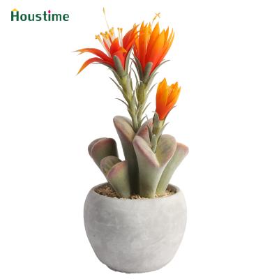 China Realistic Vivid Artificial Succulent Flower Decoration Home Cement Pot for sale