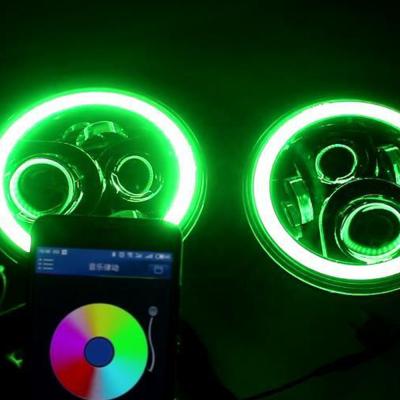 China Aluminum alloy rgb car led head lamp with halo ring led driving light for jeep jk tj for sale