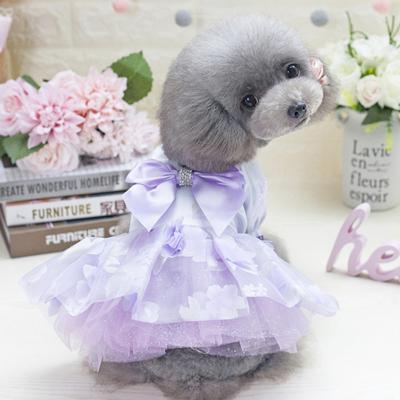 China Viable Luxury Design Pink Pet Dress Puppy Dress Princess Birthday Apparel For Birthday Wedding With Big Bow for sale