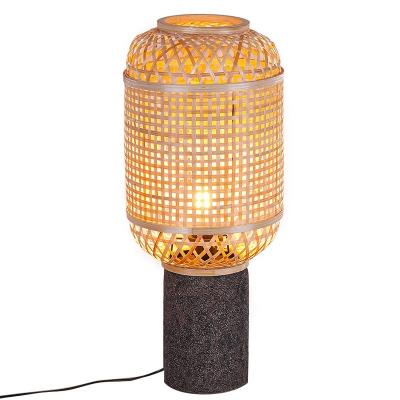 China Asia Style Round Cylinder Modern Antique Table Lamp for Living Room Bedroom Table Lamp Desk Lamp Bamboo Woven Bamboo Light for sale