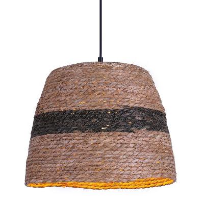 China New Exotic Asian Asian Rattan Bamboo Light For Farmhouse Restaurant Home Restaurant Lamp Rattan Pendant Lamp Fan Palm Rattan Bamboo Hanging Light for sale