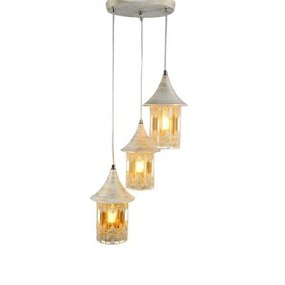 China Traditional American Style Balcony Light Corridor Courtyard Villa Garden Lights Iron Art Glass Shade Pendant Lamp Hanging Light for sale