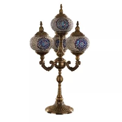 China Modern Turkish Handmade Multicolor Moroccan Glass Mosaic Lamp 4 Globes Candelabra Table Lamp Luxury Decorative Lighting for sale