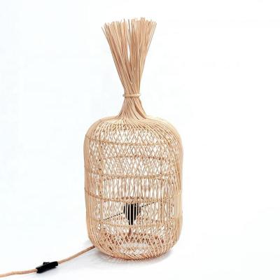 China Decorative Table Lights Retro Rattan Floor Lamp Wicker Living Room Bedroom Pendant Lights Antique Handmade Natural Bamboo Bedside Light for sale