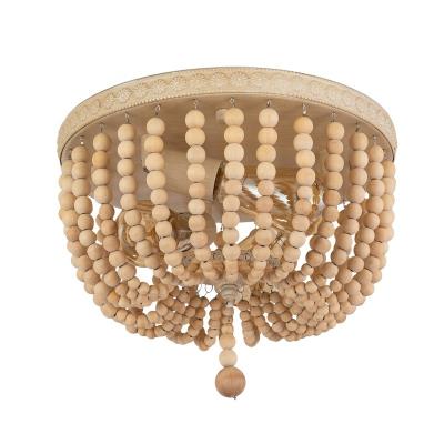 China Hanging Chandelier Bohemia Lights From Ceiling 3-Light Fixture Beads Wooden Chandelier Pendant Modern Traditional Wood Beaded Metal for sale