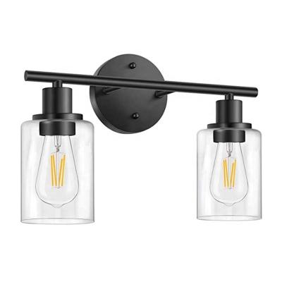 China Industrial Modern Bathroom Fixtures 2-Light Matte Black Vanity Wall Sconces Mounted Lights With Glass Shade For Mirror Bedroom for sale