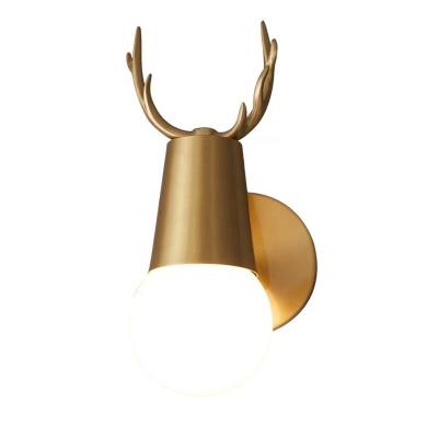 China Copper Nordic Modern Wall Mounted Sconces Wall Lamp Bedroom Decorative Antique Buckhorn LED Male Head Light for sale