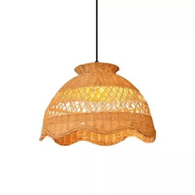 China New Design Pendant Handwoven Wicker Edge Shade Wavy Fitting Creative Contemporary Asian Traditional Handmade Bamboo Rattan Lightweight Shade for sale