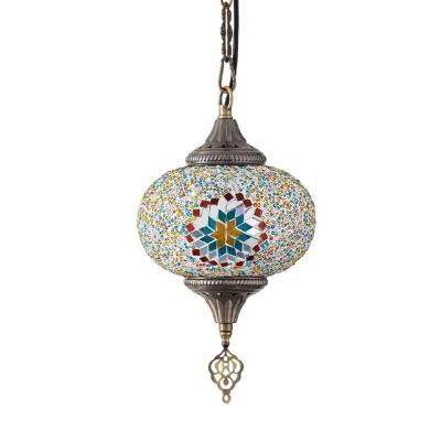 China Variety Options Handmade Turkish Mediterranean Glass Pendant Light Arabic Hanging Lamp Rope Chain Mosaic Chandelier Mosaic Lampshade Ceiling Light for sale