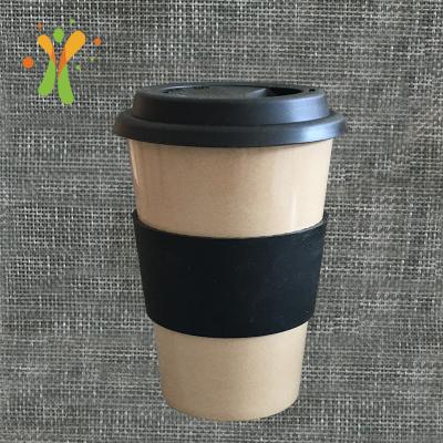 China 14oz Sustainable Reusable Biodegradable Tableware Bamboo Fiber Water Rice Pod Takeaway Coffee Cups for sale