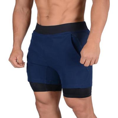 China Custom Men's Fitness Gym Shorts Anti-Wrinkle Sports Workout Slim Wear Men's Running Sweat With Compression Liner for sale