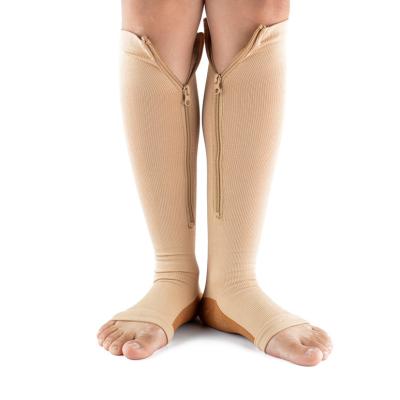 China 20-30mmHg Breathable Unisex Plantar Fasciitis Zipper Open Toe Women Nurse Zipper Compression Socks for sale