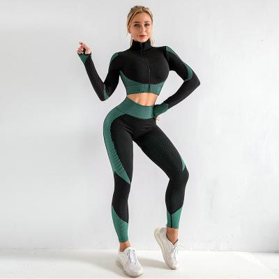 China Amazon Selling Breathable Hot Yoga Set Two Pieces High Waist Yoga Pants With Pockets Gaiters Workout Yoga Gaiters Sport Pants for sale