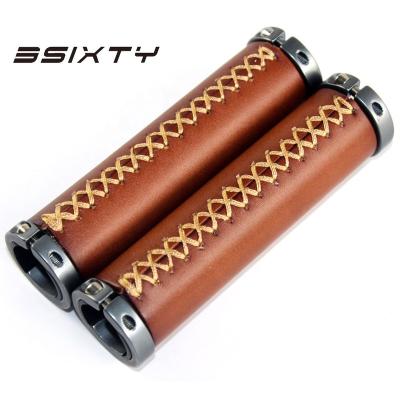 China 3SIXTY Mountain Bikes Alloy And Genuine Leather Handlebar Grips For Brompton Bike, MTB Mountain Bike And Folding Bike Brown for sale