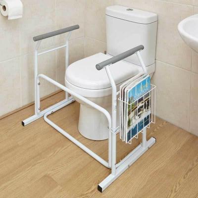 China TOPFENG Modern Stand Alone White Toilet Aid Safety Rail With Side Basket for sale