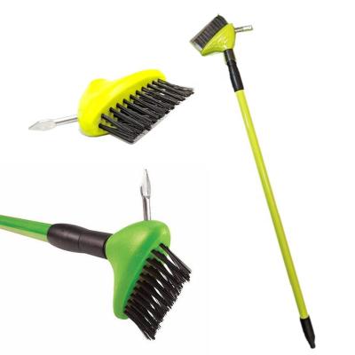 China TOPFENG Viable 3 in 1 Telescopic Patio Handle Weed Remover Outdoor Patio Tool Wire Brush Weed Brush for Weed Moss Removal for sale