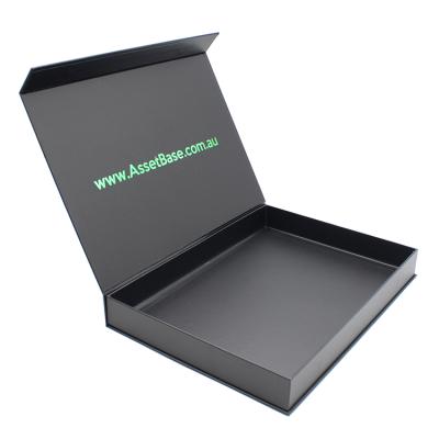 China Wholesale Stain Logo UV Engraving Recyclable Custom Design Magnetic Cardboard Gift Black Boxes for sale