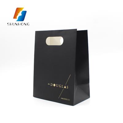 China Recyclable Printing Size Customized Black Die Cut Handle Food Bag Paper for sale