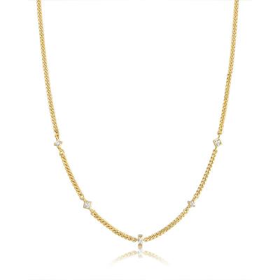 China TRENDY Fashion Jewelry 925 Sterling Silver Necklaces Spaced Diamonds Thick Gold Plated Chain Necklaces For Women for sale