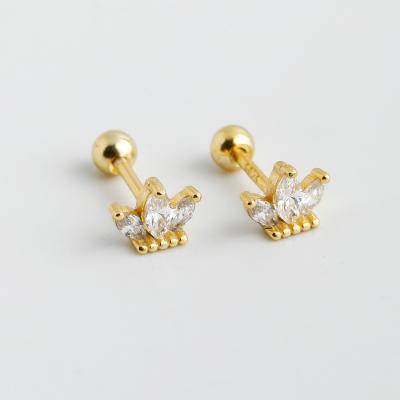 China TRENDY Fashion 925 Sterling Silver Crown Shape Stud Earrings Minimalist Gold Plated Piercing Jewelry Women for sale