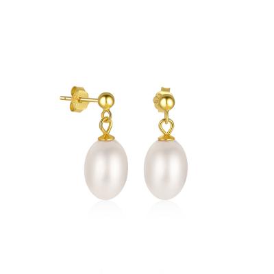 China TRENDY 925 Sterling Silver Oval Pearl Drop Pendant Fashion Jewelry Earrings Gold Plated Stud Earrings For Women for sale