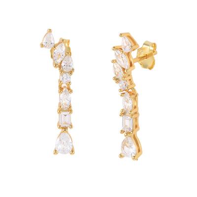 China TRENDY Fashion Jewelry 925 Sterling Silver Earrings Dangle Long Full Tassel Water Drop Diamond Stud Earrings For Women for sale