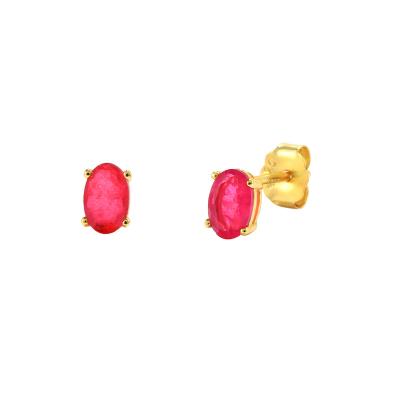 China TRENDY 925 Sterling Silver Gemstone Simple Oval Colored Fashion Earrings Gold Plated Stud Earrings Women for sale