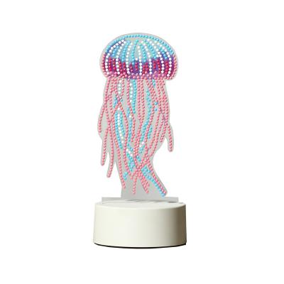 China Modern DIY Mini Diamond Painting Jellyfish Shaped Led Desk Lamp With Led Light Decoration for sale