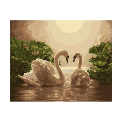 China Two Swans Easy Painting By Numbers Abstract Handmade Oil Painting Canvas Panel For Painting for sale