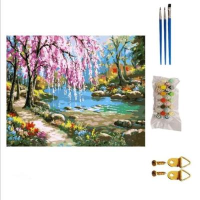 China Easy Oil Painting By Number Rose Tree Landscape Canvas Painting Colorings By Numbers for sale