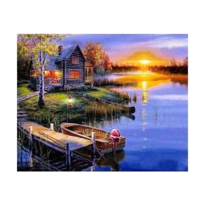 China Handmade Watercolor Easy Painting Canvas Painting By Numbers Village Landscape Oil Painting for sale