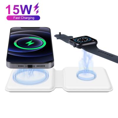 China SLIM Fast Charging Speed ​​Type c 15W Smart Watch Phone Magnet Charging Charger 2 in 1 Wireless Charging Dock for sale