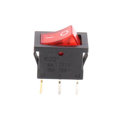 China High Quality ON-OFF-OFF Rocker Switch Kcd1 Spst -on 3p 2 Folders Rocker Switch With Red Lamp for sale