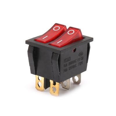 China KCD3 On Off Illuminated Rocker Switch Button 16a 250v 2 Way 6p Red Light Rocker Switch With Led Lamp for sale