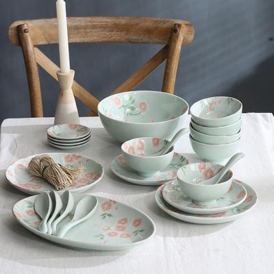 China Sustainable A Set Of Large Ceramic Soup Bowl Household Ceramic Dish Luster Color Dinnerware Dish Dinnerware Set for sale