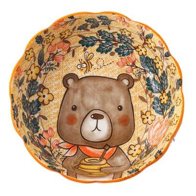 China Viable creative animal household dessert lace cartoon ceramic cereal bowl cereal bowl 6 inch flower fruit bowl for sale