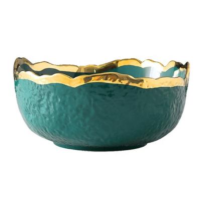 China Gold Style Rim Dessert Bowl Creative Porcelain Snack Viable Nordic Green Ceramic Salad Bowl for sale