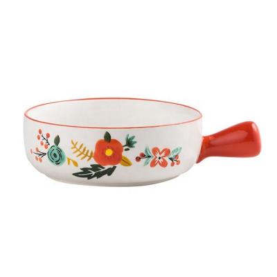 China Viable Nordic Style Porcelain Pasta Bowl Japanese Style Cooking Bowl With Handle Creative Ceramic Noodle Bowl for sale