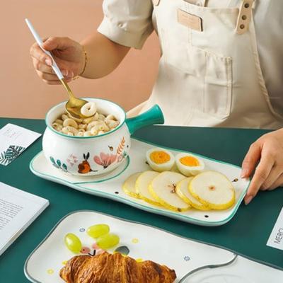 China 2022 Viable New Design Divider Dish Breakfast Bowl With Handle Ceramic Dinnerware Set for sale