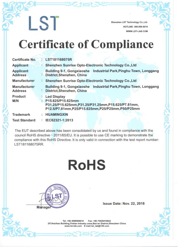 RoHS - Shenzhen Sunrise Opto-Electronic Technology Co., Ltd.