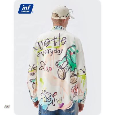 China Hot Sale Anti-wrinkle Pencil Graffiti Shirt Childish Printing Men's Jacket Oversized Unisex Shirt for sale