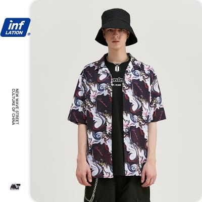 China Anti Pilling FNI Wholesale Print Mens Shirts Regular Fitted Hawaiian Floral Streetwear Plus Size Shirts for sale