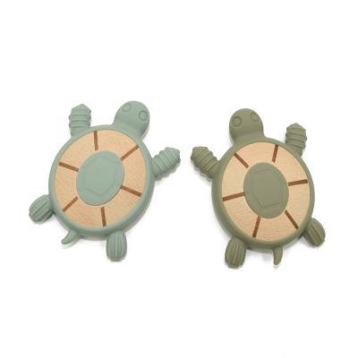 China YXT-BT-103 Bpa New Custom Made Free Arrived Wooden Silicone Chewable Toy Baby Teether Soft Cute Turtle Shape Infant Teether for sale