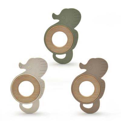 China YXT-BT-98 Wholesale Chewable Sensory Toys Silicone Baby Wooden Animal Teether Soft Ring for sale