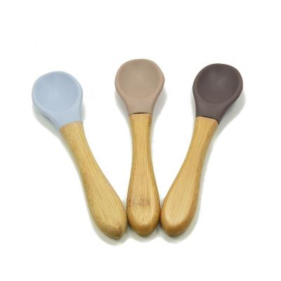 China Non-tocix Viable Hot Sale New Arrival YXT-BS-09 Colorful Silicone Baby Wooden Bamboo Spoon for sale