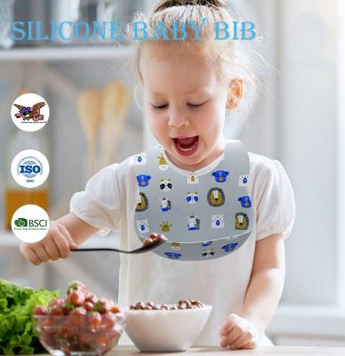 China Wholesale YX-BBI-09 BPA Free Print Animal Food Catcher Hot Selling Bpa Free Cartoon Silicone Baby Waterproof Bib for sale