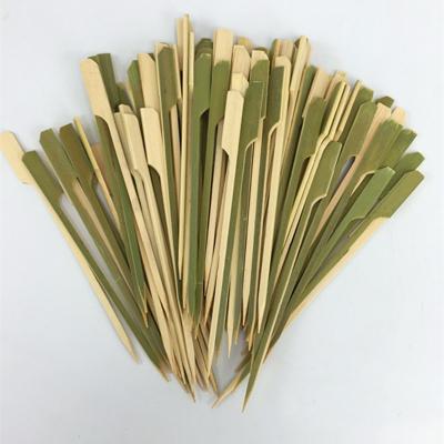 China Custom Easily Cleaned Logo Bamboo Skewers Flat Bamboo Disposable BBQ Grill Kebab BBQ Skewer for sale