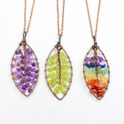 China CLASSIC Natural Leaf Spirit Crystal Colorful Natural Stone Necklace AiQi Gravel Pendant Necklace for sale