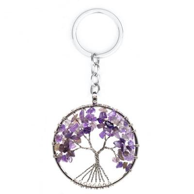 China AiQi 7 Color CLASSIC Stone Natural Crystal Gravel Tree Of Life Natural Key Chain Stone Pendant for sale